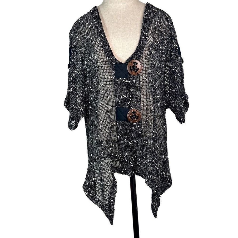 Katie Todd‎ Womens Open Knit Cardigan Large Marled Slub Knit Beachy Lagenlook